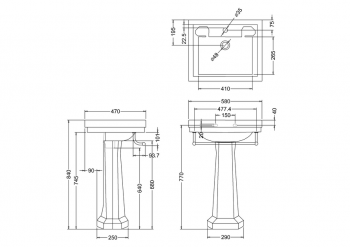 Contemporary 57.5cm basin, towel rail and standard pedestal